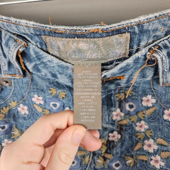 Y2K Candie’s Denim Floral Embroidery Fairycore Retro Skirt - Picture 2 of 8